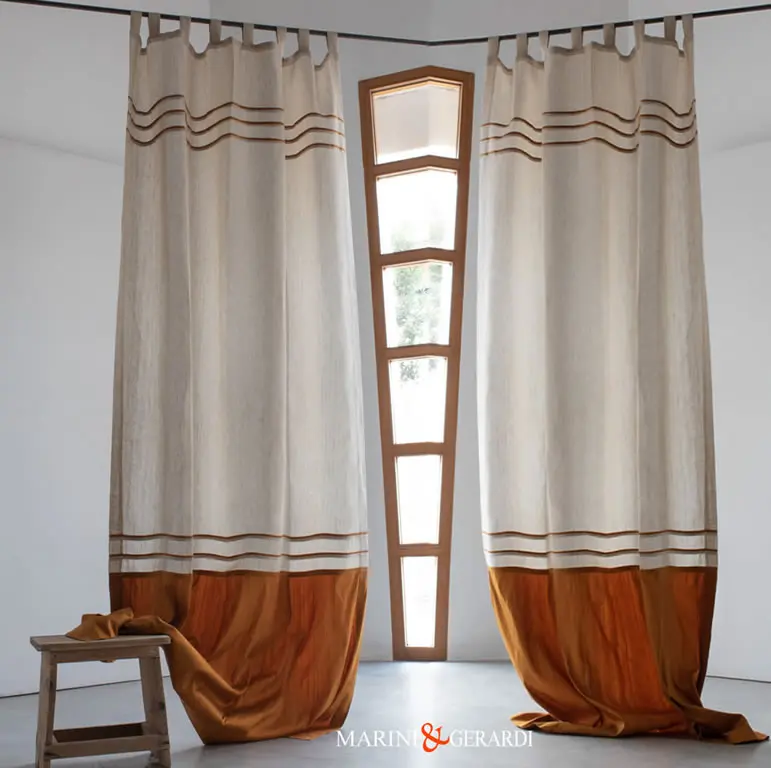 Penelope Tende Soggiorno Moderne In Lino Balsa Inserti Seta Arancio Penelope Tende Soggiorno Moderne In Lino Balsa Inserti Seta Arancio