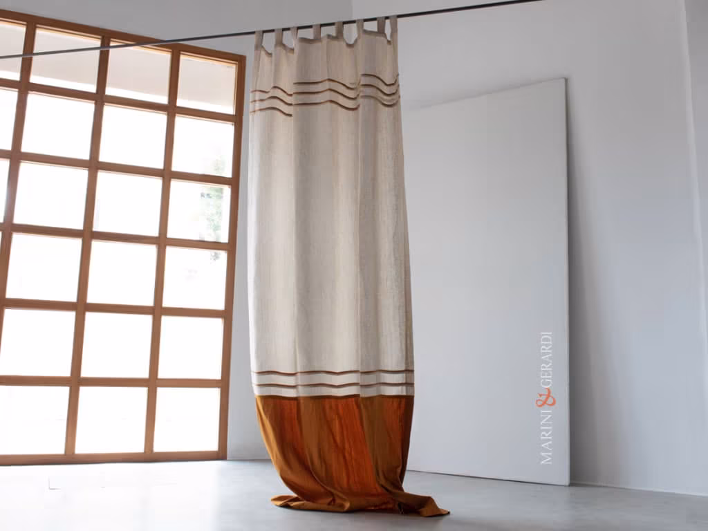 Tenda In Lino Con Insertiin Seta Balsa Inferiore Shantung Penelope PENELOPE - Tendaggi Moderni in Lino e Shantung