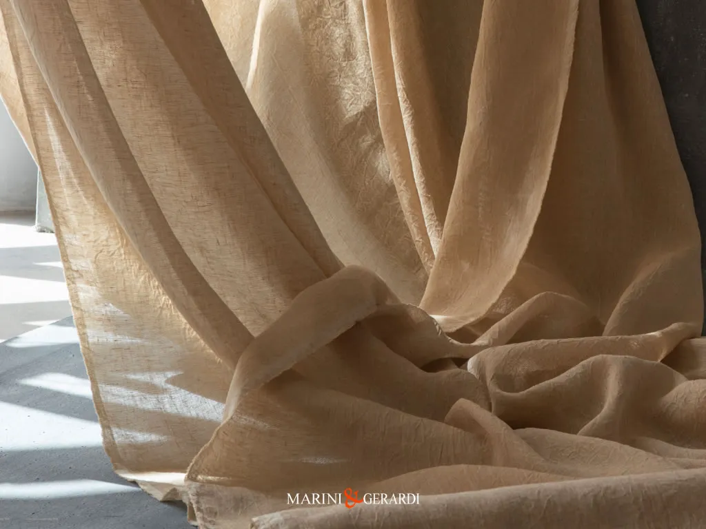 Tessuto Lino Stropicciato Verde Whisky Per Tende Interni B04