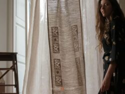 Alba Chiara Ricamo Foglie Tende Camera Da Letto Tessuto Puro Lino - Marini & Gerardi