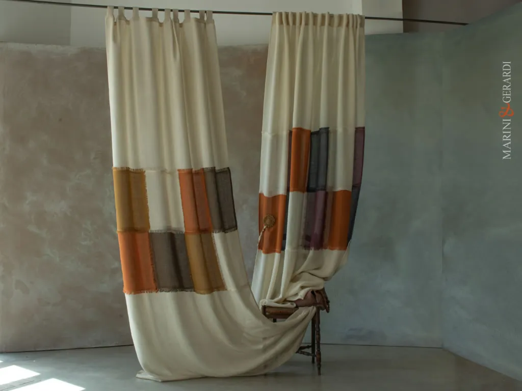 Tende Moderne Lino Shabby Chic Patchwork Motivo Centrale MARITTIMA - Tenda Patchwork in Puro Lino