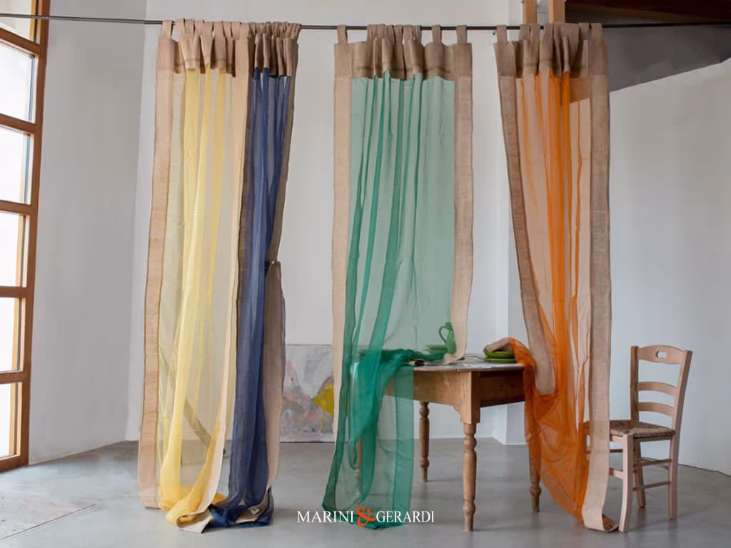 Tende Interni In Voile Organza Confezionate Giallo Blu Verde Grecale GRECALE - Tende Organza Moderne Voile Giallo Blu Verde Grecale