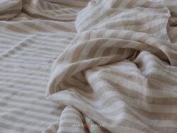 Biancheria Letto Lino Rigato Stretto Colore Cappuccino Sahara