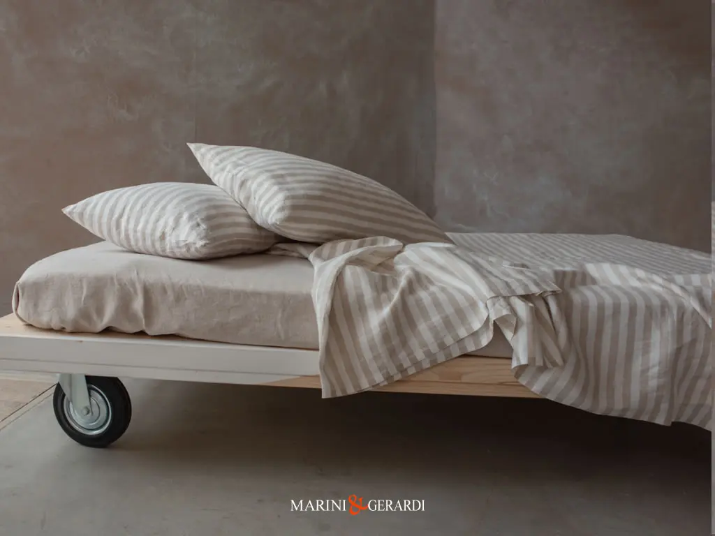 Biancheria Lettoin Lino Righe Lenzuola Matrimoniale Con Federe Sahara Biancheria Letto - SAHARA Set Lino - Lenzuolo Sopra a Righe, Lenzuolo Sotto Tinta Unita + federe
