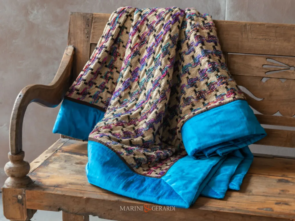 Coperta Letto In Seta Bordo Turchese Shantung Coperta Letto In Seta Bordo Turchese Shantung