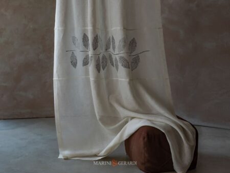 Foglie Disegno Artigianale Su Tenda Moderna In Lino Colezione Noa