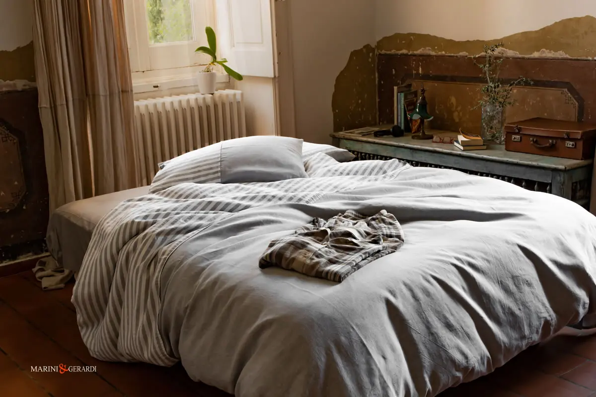 VIENNA SET lenzuola letto singolo una piazza mezza in lino a righe VIENNA SET lenzuola letto singolo una piazza mezza in lino a righe