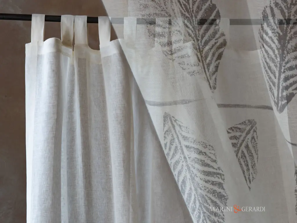 Tenda Elegante Lino Con Asole Foglie Disegno Artigianale NOA (MINI) - Tenda Moderna in Lino con Foglie - Tendine di Lino a vetro moderne