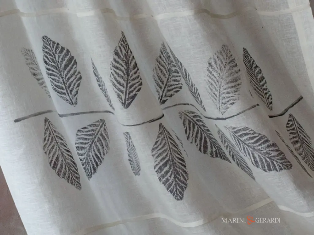 Tenda Elegante Lino Con Foglie Disegno Artigianale Tenda Elegante Lino Con Foglie Disegno Artigianale