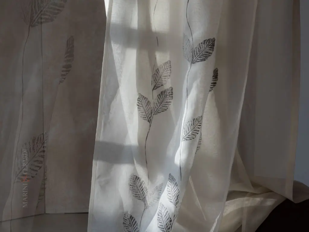Tenda Interni Doppio Telo Design Foglie Minerva In Lino .bianco Tenda Interni Doppio Telo Design Foglie Minerva In Lino .bianco