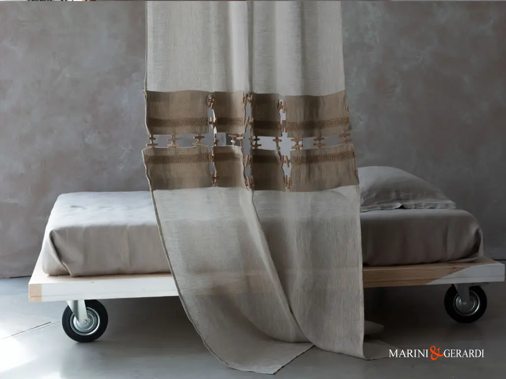 Tenda Lino Canapone Shabby Chic Con Passamaneria Juta Corda Tenda Lino Canapone Shabby Chic Con Passamaneria Juta Corda