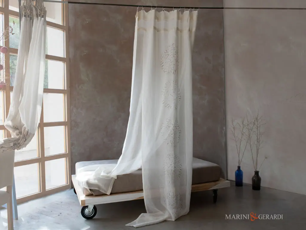 Tenda Moderna Doppio Pannello In Lino Disegno Tracce In Trasparenza - Marini & Gerardi CALLIOPE - Tende Moderne Eleganti Soggiorno - Marini & Gerardi