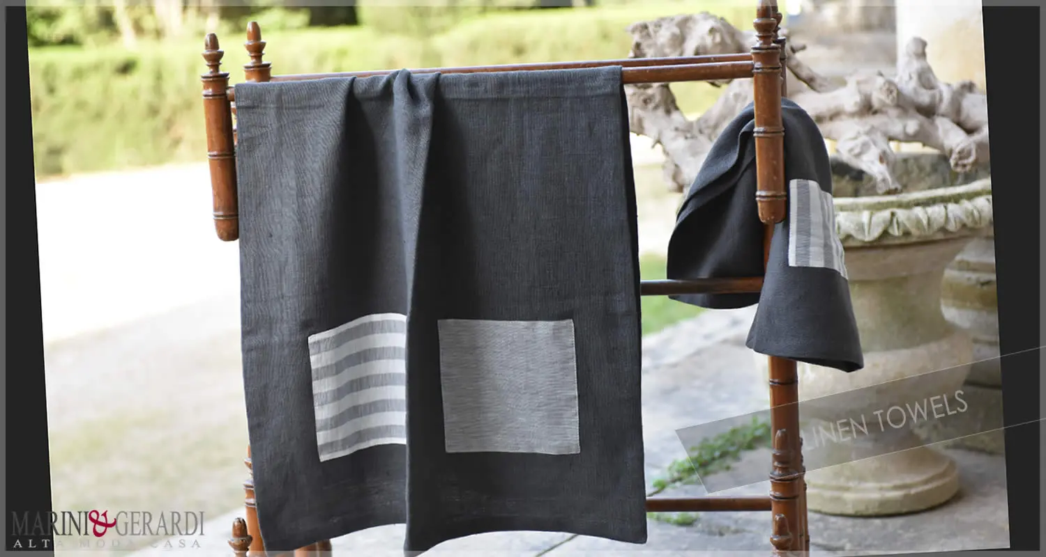 set biancheria bagno asciugamani in lino grigio antacite