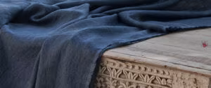 stoffe online tessuto lino stropicciato blu notte per tende