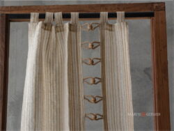 tende a vetro shabby chic in lino con asole e passamaneria