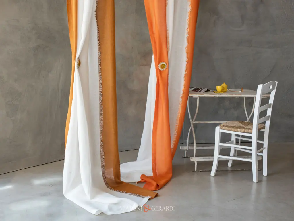 tenda salone classico moderno in lino bianco arancio tenda salone classico moderno in lino bianco arancio