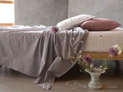 set lenzuola letto matrimoniale cotone stropicciato lilla bianco