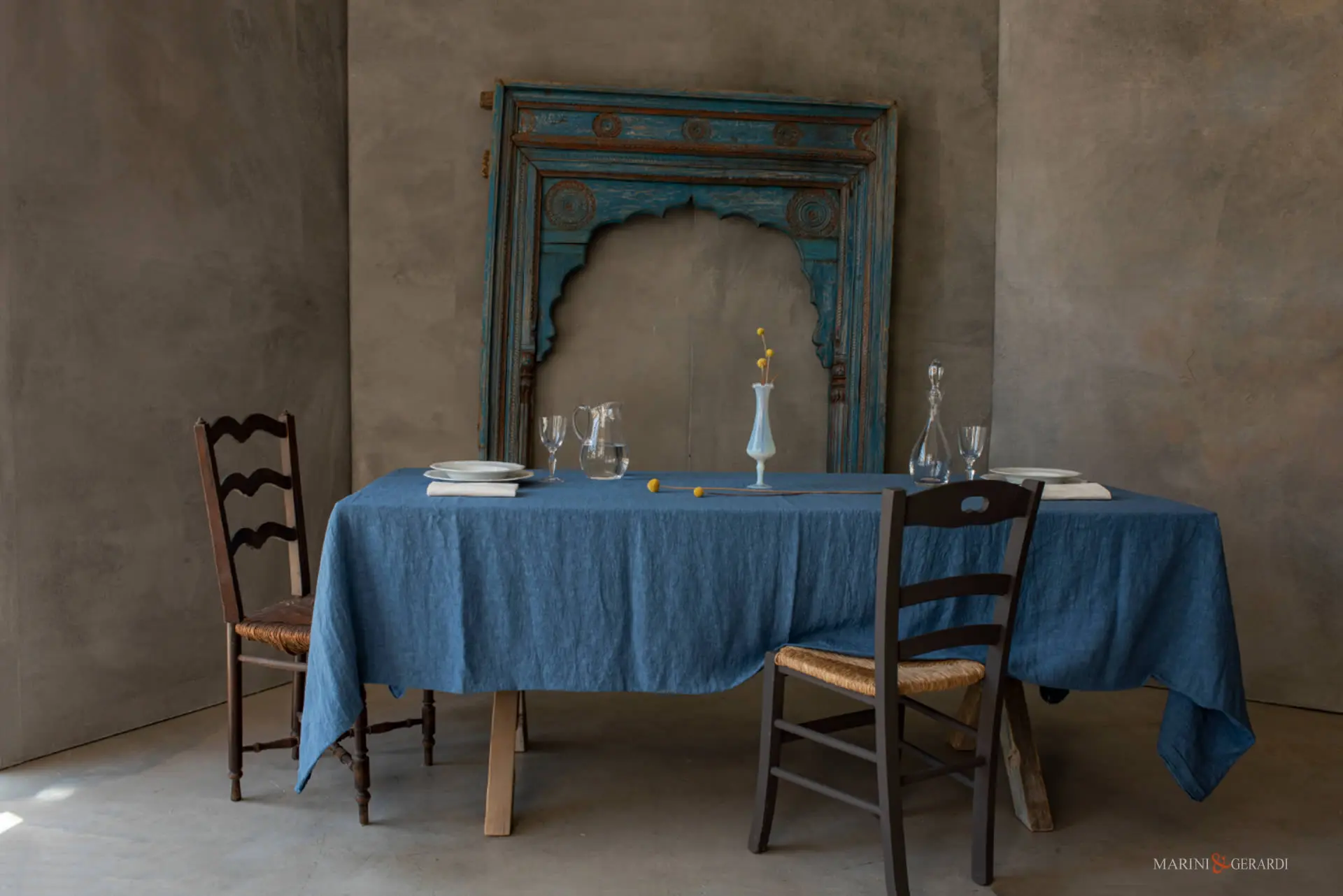 tovaglia lino stropicciato delave blu savoia non ti scordar di me