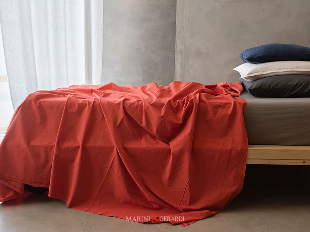 lenzuola sopra di cotone delave letto matrimoniale rosso corallo