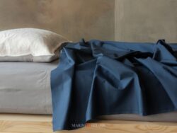 set lenzuola percalle di cotone blu navy per letto