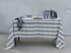 Tovaglie da tavola moderne eleganti puro lino bianco grigio rigato largo