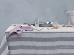 Tovaglie moderne da tavola eleganti in lino bianco grigio rigato