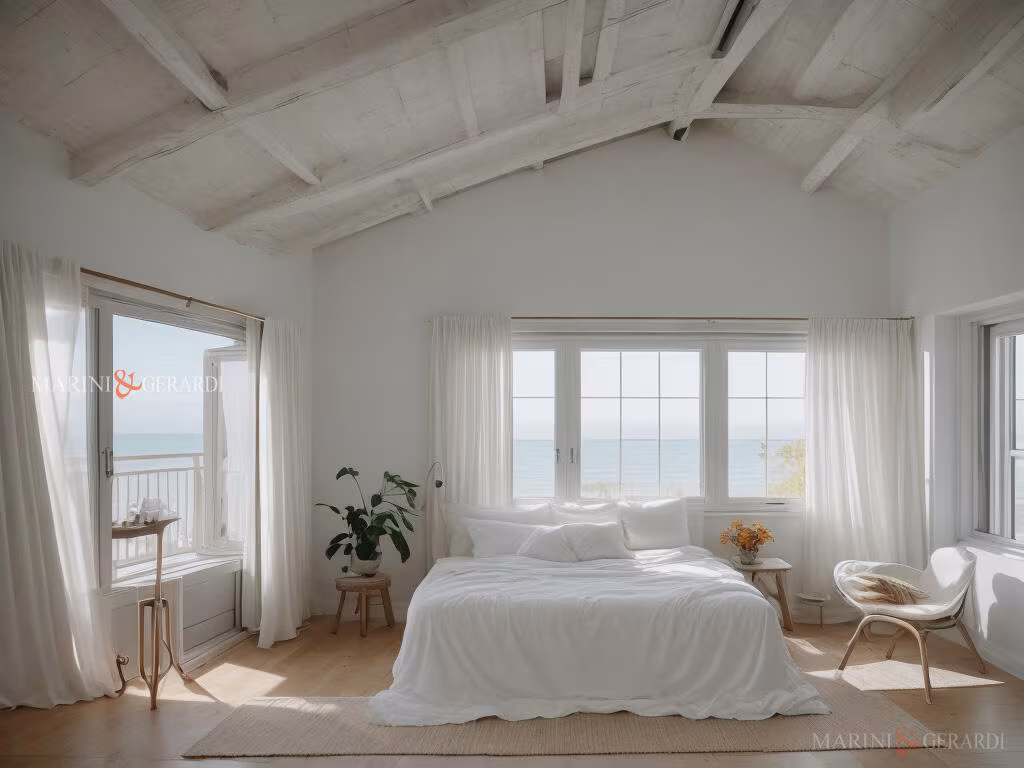 Tende in lino per stanza da letto al mare Tende in lino per stanza da letto al mare