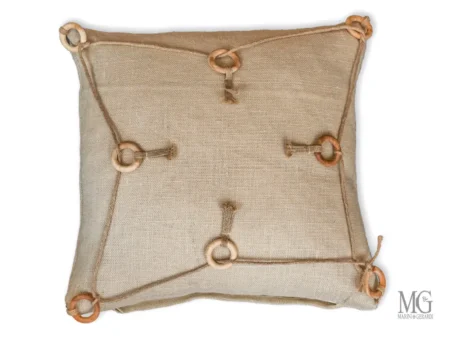 Cuscini design per divani anelli legno juta corda savana cc015