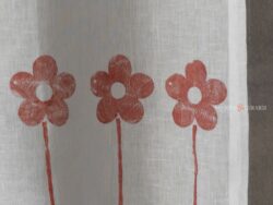 Tende da cucina a vetro lunghe in lino design fiori bordeaux