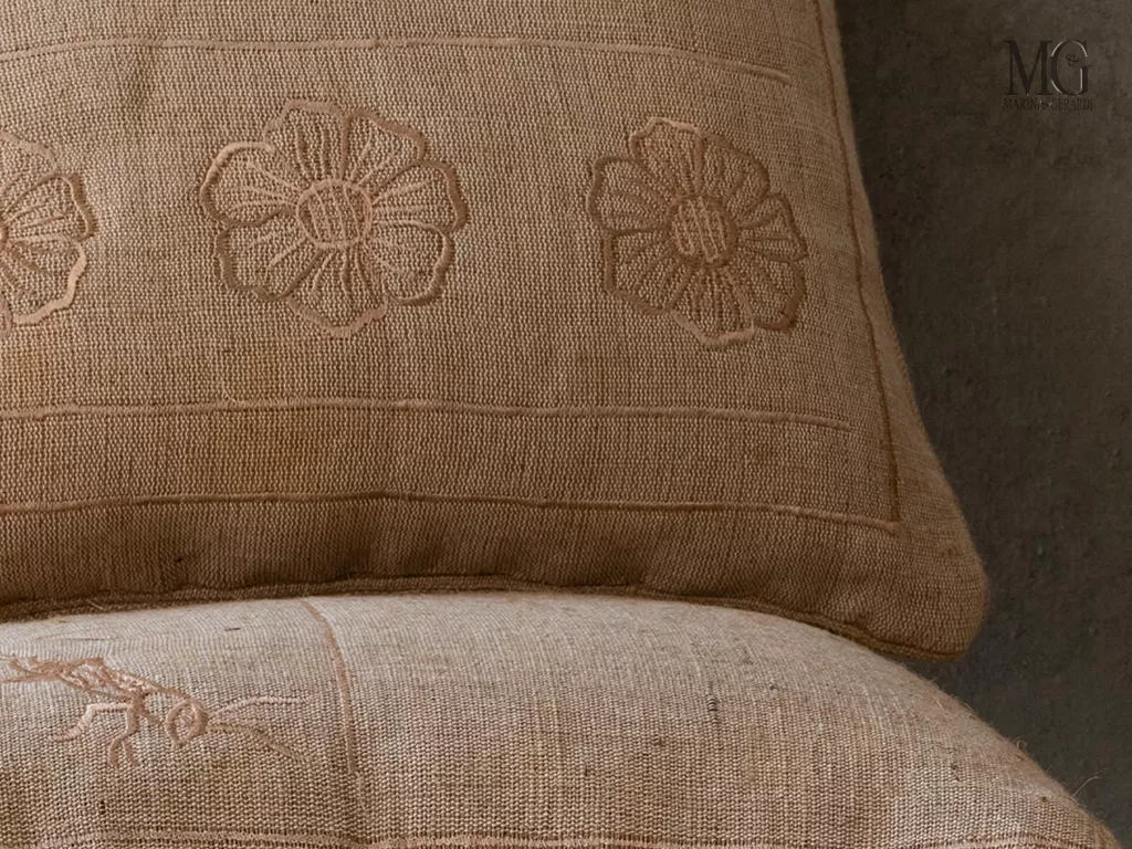 Fodera cuscino design fiori tessuto juta cotone soggetti cc096