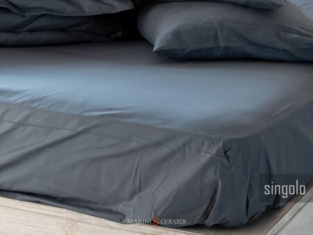 Lenzuolo con angoli singolo in puro lino blu