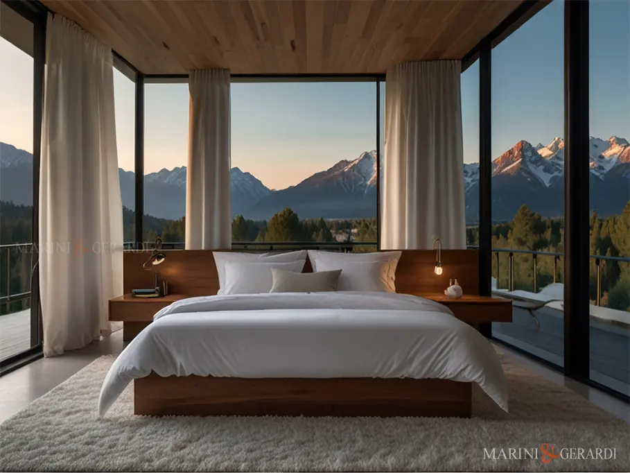 Tende per porta finestra moderne in lino camera da letto