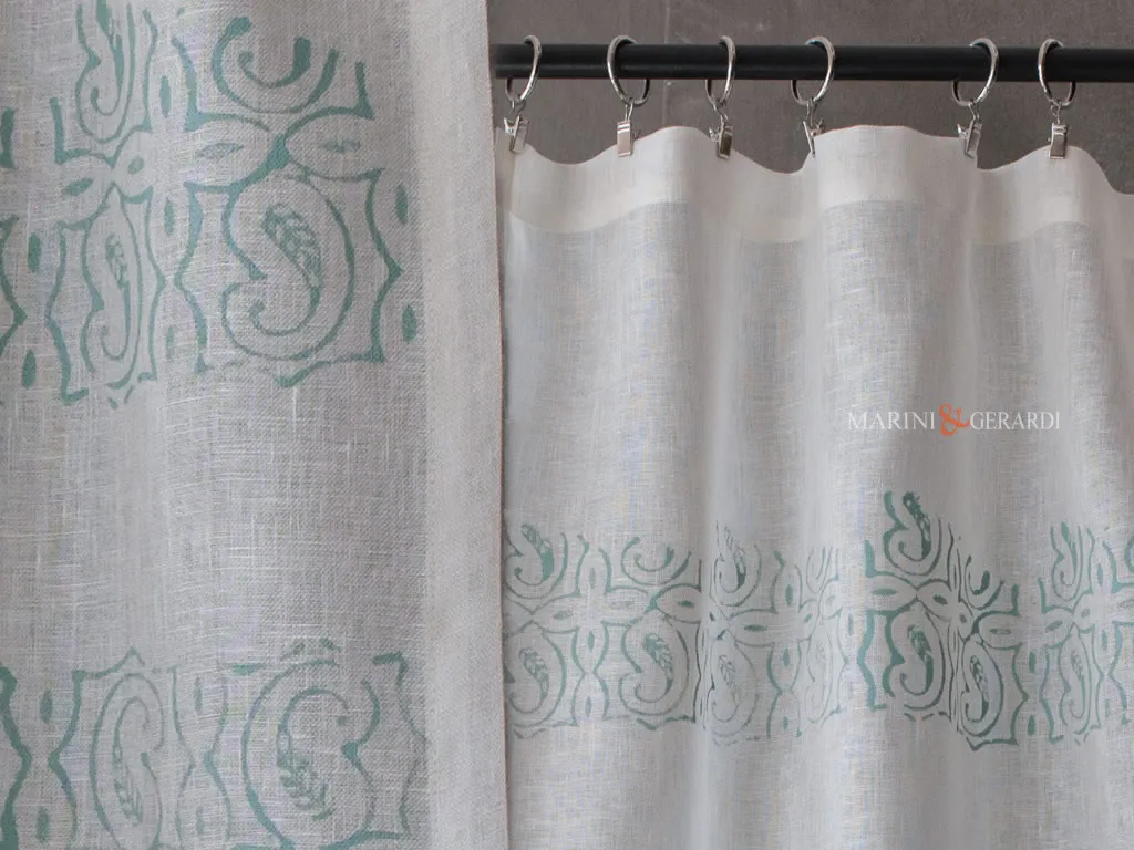 Tendine a vetro in lino disegno cashmere verde - Marini e Gerardi Tendine a vetro in lino disegno cashmere verde - Marini e Gerardi