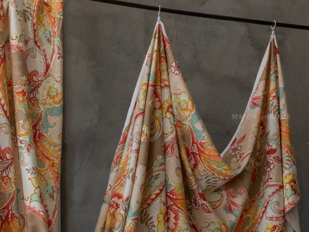 Tenda a metraggio fiori foglie moka rosso arancio Tenda a metraggio fiori foglie moka rosso arancio