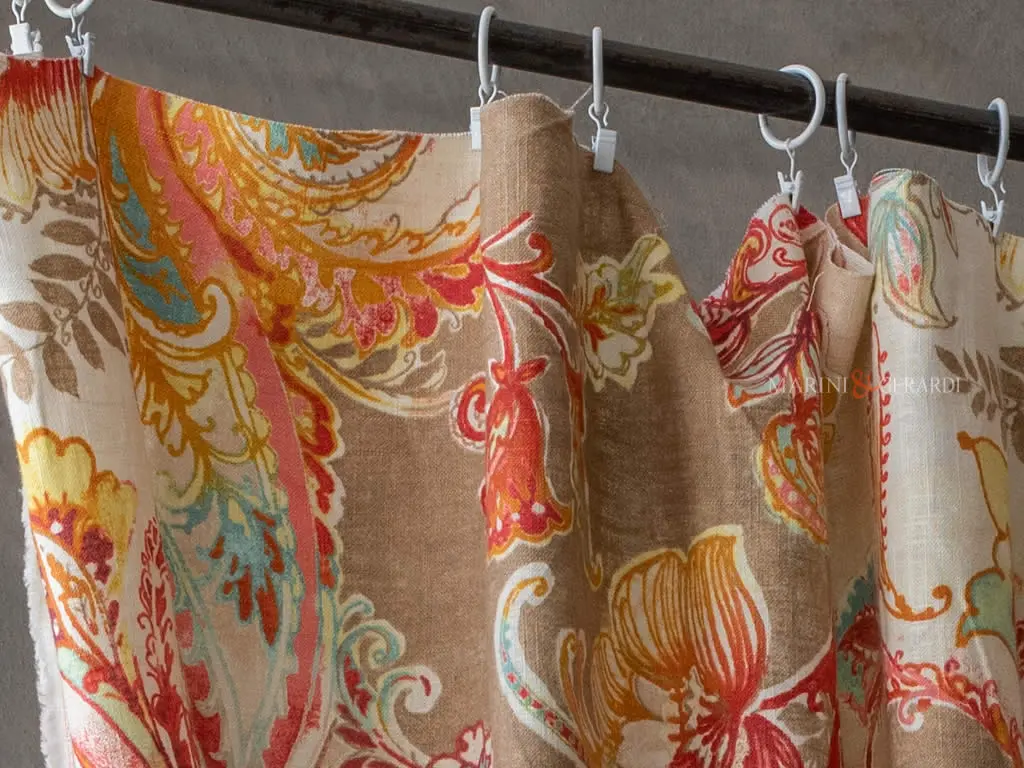 Tende shabby chic a vetro a fiori arancio con anelli clips Tende shabby chic a vetro a fiori arancio con anelli clips