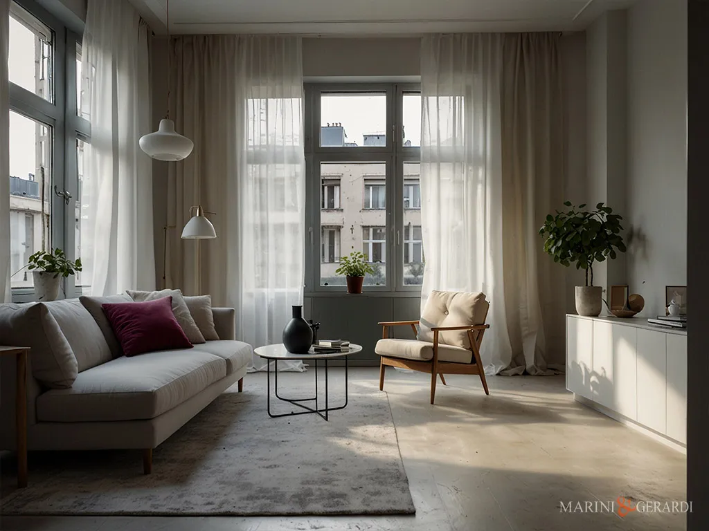 Tessuto tendaggi per interni in lino stropicciato in soggiorno Tessuto tendaggi per interni in lino stropicciato in soggiorno