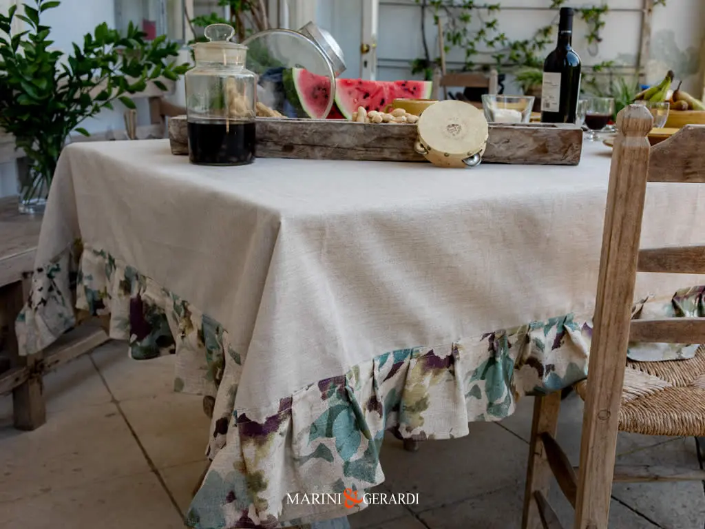 Tovaglia elegante in lino antimacchia idrorepellente corda balsa fiori Tovaglia elegante in lino antimacchia idrorepellente corda balsa fiori