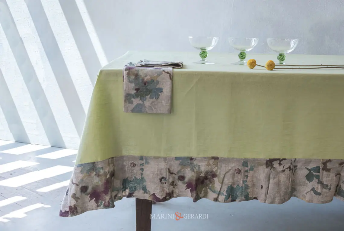 Tovaglie antimacchia belle luminose moderne pistacchio bordo fiori in linoi Tovaglie antimacchia belle luminose moderne pistacchio bordo fiori in linoi