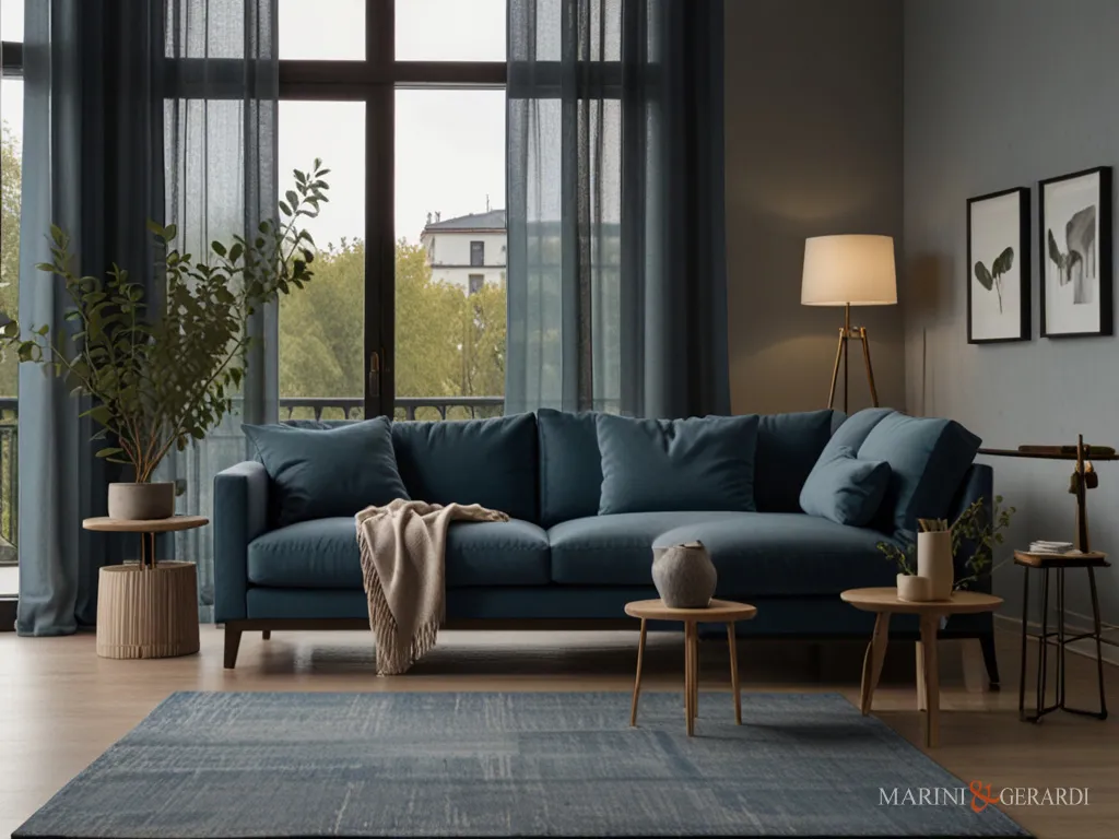 Eleganti tende arredo moderne soggiorno in lino blu Eleganti tende arredo moderne soggiorno in lino blu