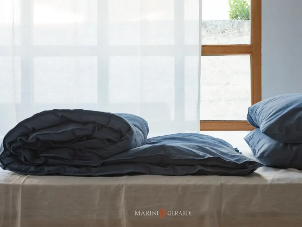 Copripiumino singolo moderno cotone stropicciato blu savoia Copripiumino singolo moderno cotone stropicciato blu savoia