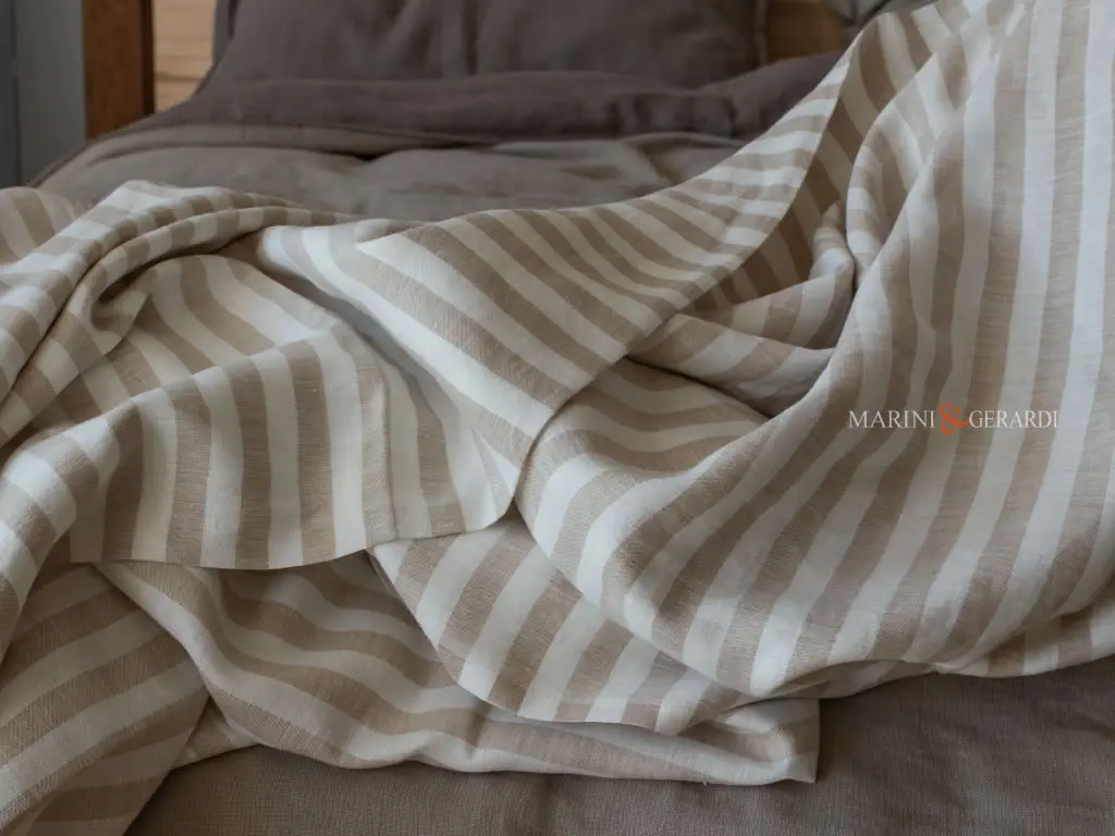 Tessuto rigato in lino per lenzuola alta gamma Tessuto rigato in lino per lenzuola alta gamma