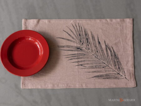 Tovaglietta americana shabby chic in lino rosa salmone