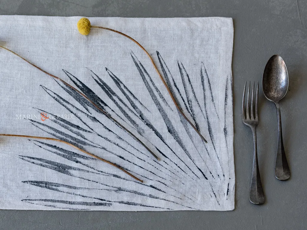 Tovagliette all americana in lino bianco design palma nera Tovagliette all americana in lino bianco design palma