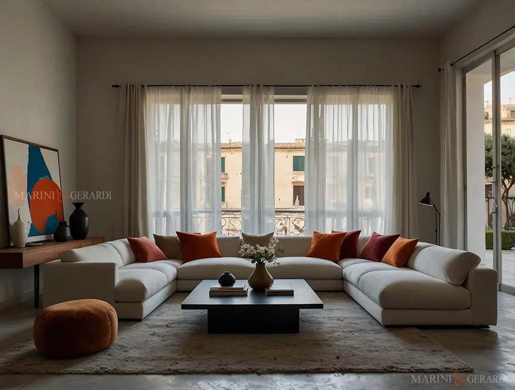 Tende a pannello in lino per soggiorno