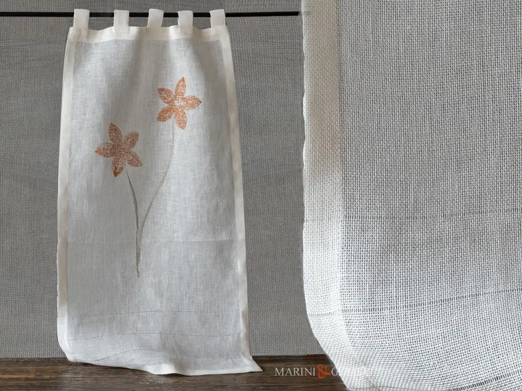 Tende a vetro salotto moderne lino con fiori Tende a vetro salotto moderne lino con fiori