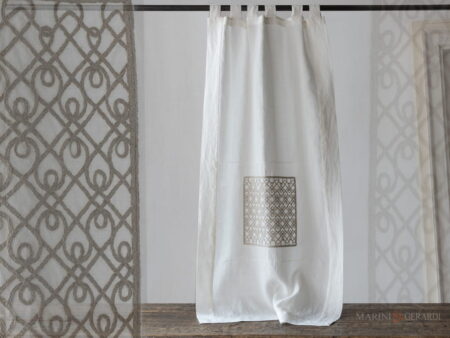 Tendine in lino panna ricamate riquadro ecru