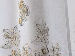 Tendine cucina in lino design foglie nere gialle