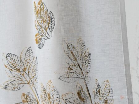 Tendine cucina in lino design foglie nere gialle