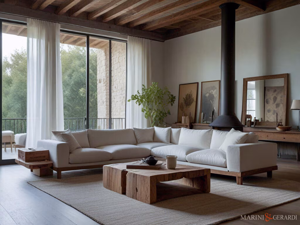 Tende arredamento moderno in lino loft soggiorno con ampie vetrate Tende arredamento moderno in lino loft soggiorno con ampie vetrate