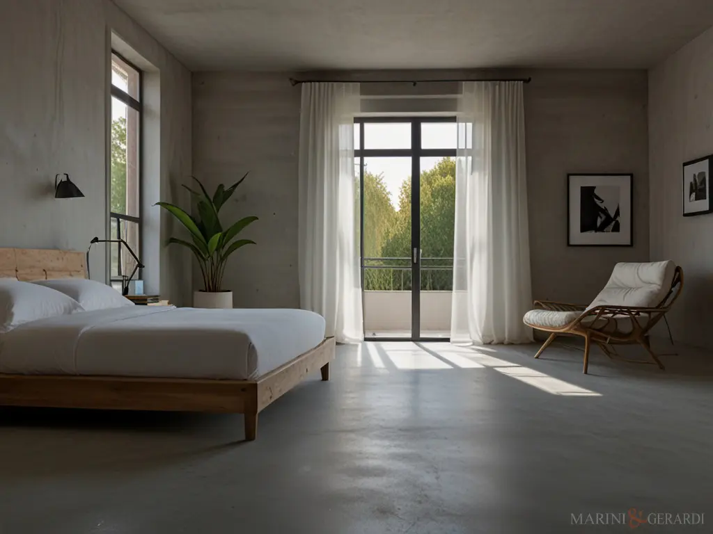 Tende moderne camera da letto pavimento in cemento Tende moderne camera da letto pavimento in cemento